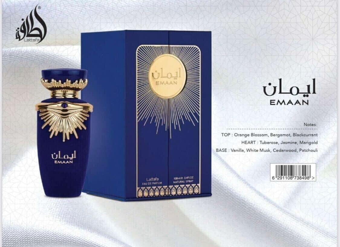 Lattafa Emaan Eau de Parfum Spray for Unisex, 3.4 Ounce